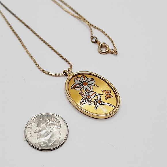 Vintage Reed & Barton Damascene July Larkspur Pendant Necklace Birth Flower - Picture 7 of 10